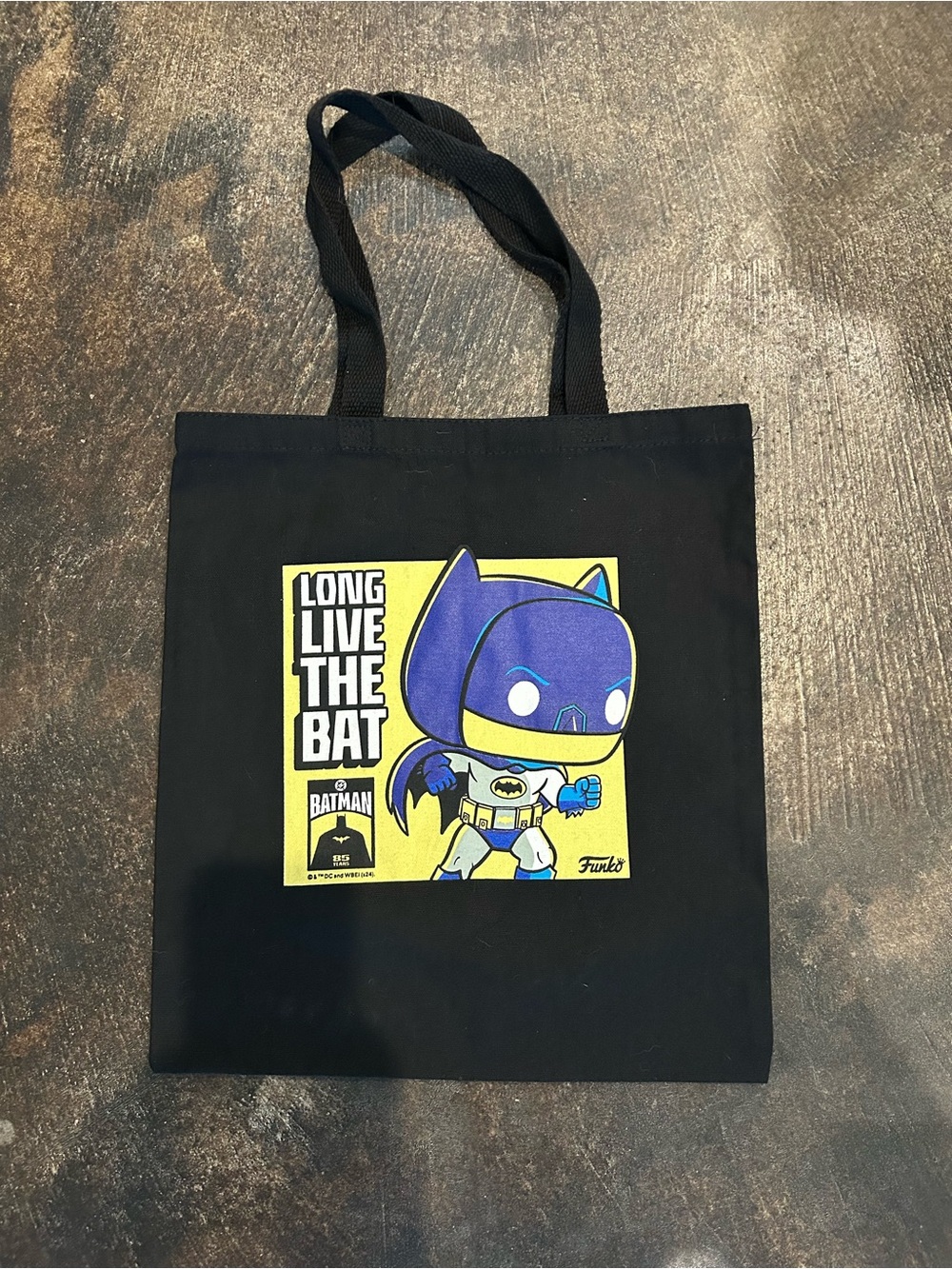 Funko Black Promo Tote Bag with Yellow & Blue Batman Pop Art